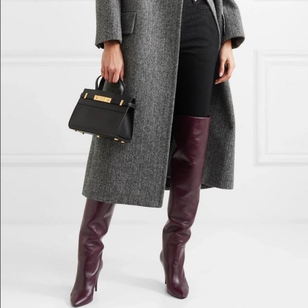 SAINT LAURENT KIKI 110mm Burgundy Leather Over The Knee Heel Boot…